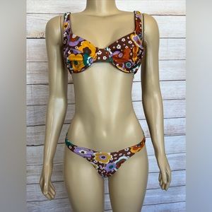 OOKIOH Casablanca Lanai Floral Bikini Set Top Size M & Bikini Bottom Size S
